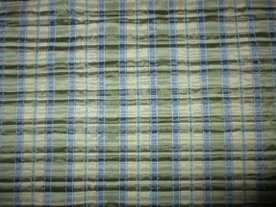 Elegante tela a cuadros Kravet Couture azul dorado oliva 100 % seda tafetán - Precio de venta sugerido por el fabricante $200 Foto 2 de 4