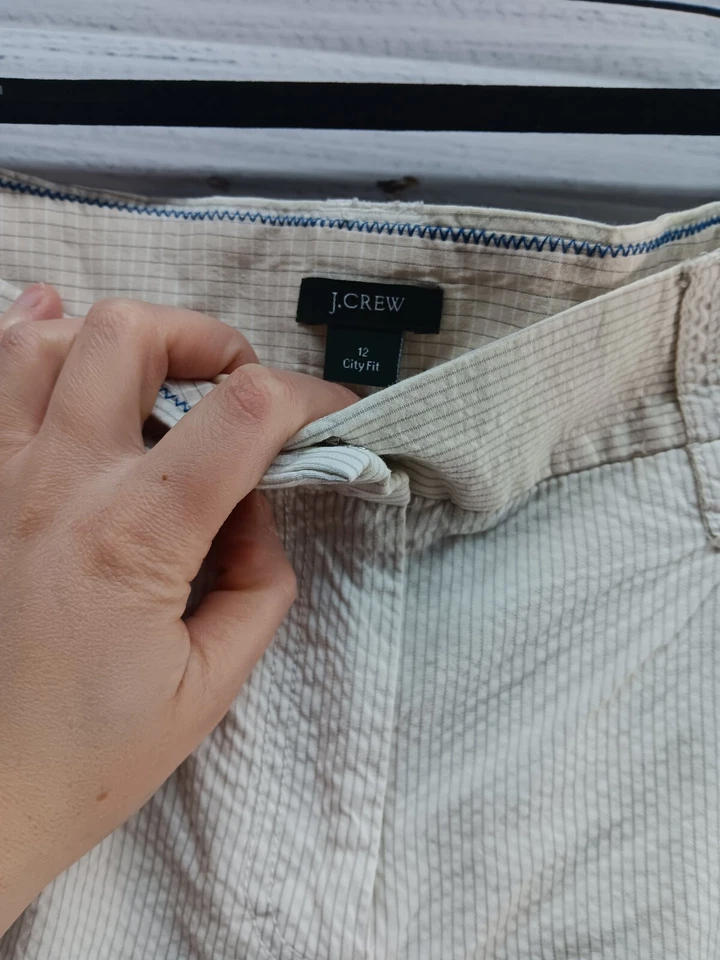 Pantalones para mujer J Crew 12 City Fit a rayas beige 100 % algodón con puños Foto 4 de 4