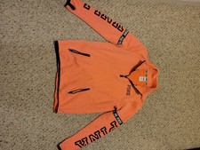PINK Orange Fleece 1/4 Zip Pullover Sweater Logo Long Sleeve Size M