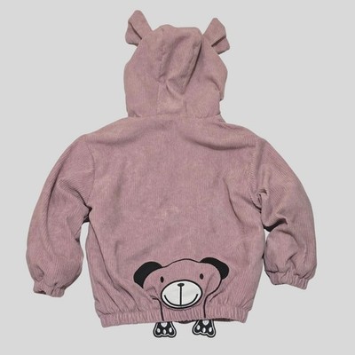 Kawaii Bear Corduroy Jacket Girls Size 4T 110 Purple Fleece Cute Winter Light