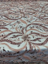 Sequin Lace Fabric Rose Gold Blush Pink Beaded Tulle Bridal Gown