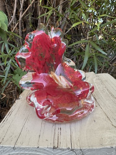 "Pisapapeles de vidrio artístico soplado a mano de colección rojo transparente pesado grueso liso 6""H" - Imagen 1 de 13