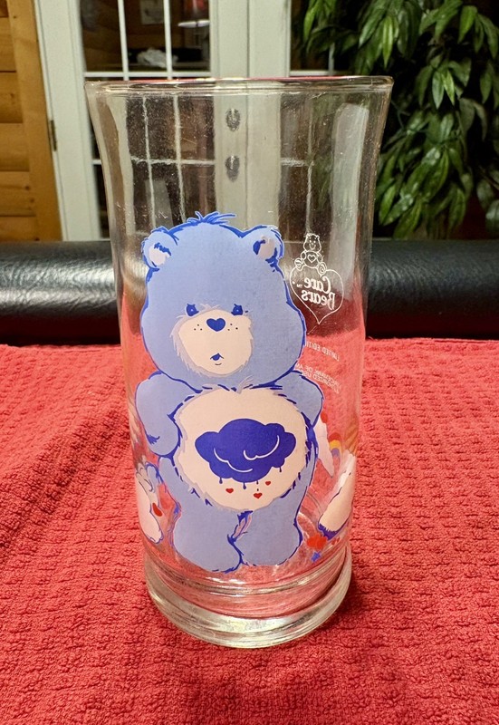 Vintage 1983 Care Bears "Grumpy" Glass Tumbler Collectible (Pizza Hut)