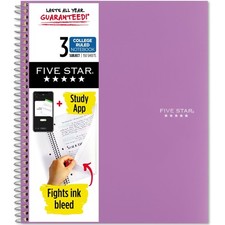 3 Subject Spiral Notebook College Ruled 150 Sheets Water Resistant Cover Purple