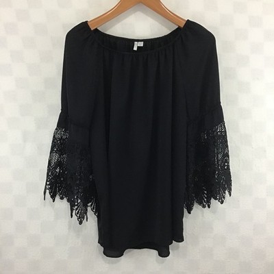 Est. 1946 Black Off Shoulder Bell Sleeve Lace Crochet Blouse Plus Size 14/16W