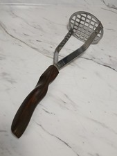 Vintage Cutco USA Potato Masher No. 10 STAINLESS Wood Swirl Brown Handle MCM