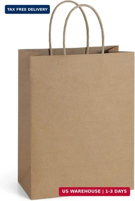 BagDream 50Pcs Gift Bags 8x4.25x10.5 Kraft Paper Gift Bags with Handles Bulk, fo