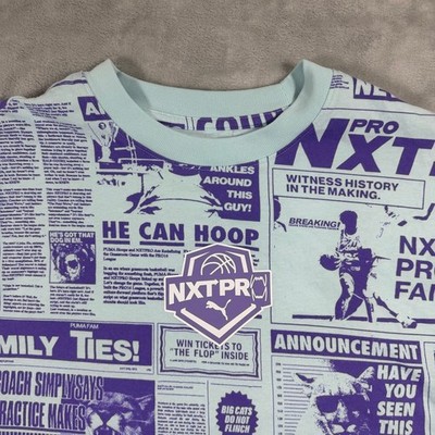 Puma NXT Pro Basketball Graphic T Shirt Purple White All Over Print Mens Large