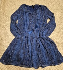 Banana Republic Women's S Peasant Dress Longsleeve Chiffon Blue Snakeskin Lined