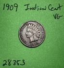 1909 Indian Head Cent / Penny 1c Vg Very Good