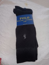 POLO RALPH LAUREN MEN'S BLACK LOGOS TEXTURED DRESS SOCKS 3 PAIRS POLY 24 NWT