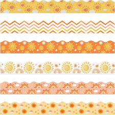 96Pcs Boho Sun Themed Bulletin Board Borders Boho Hippie Sunshine Scalloped Bord