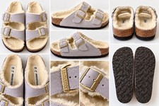 Birkenstock Arizona Suede Shearling Lined Slide Sandals Lavendar US 7 Regular