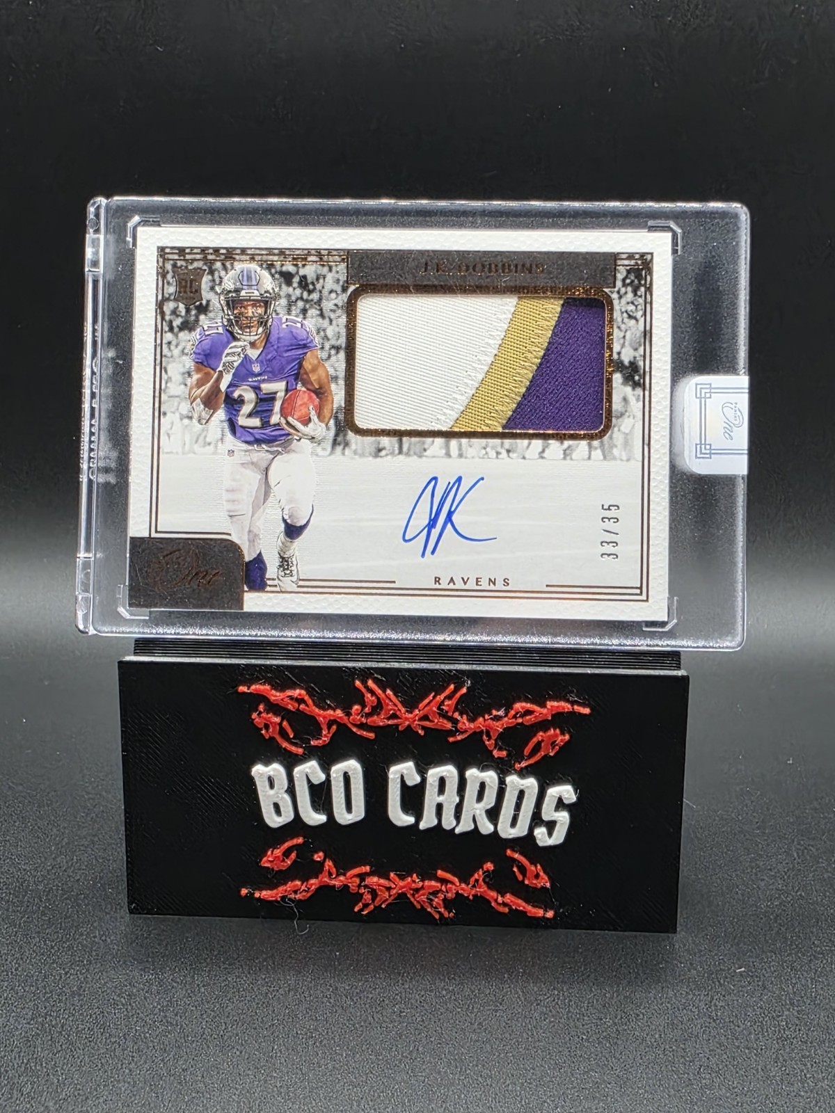 2020 Panini One - Rookie Patch Autographs On Card J.K. Dobbins #12 Bronze /35