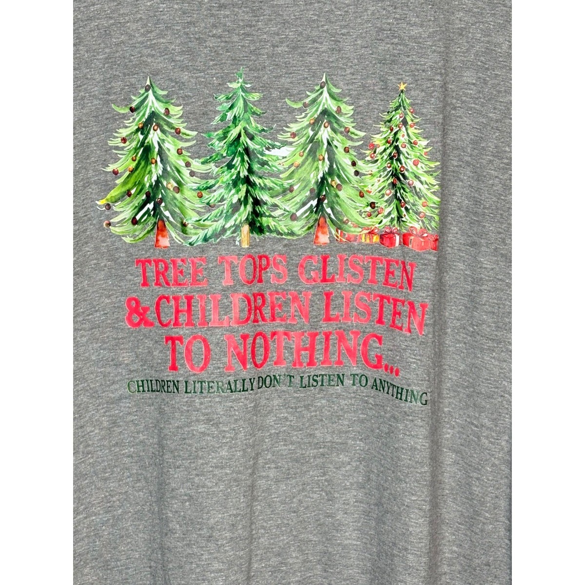 Tree Tops Glisten Funny Christmas Humor Teacher Graphic T-Shirt Unisex 2XL Gray View 3