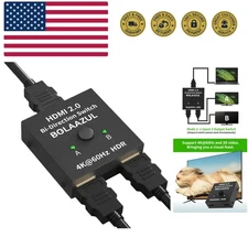 HDMI Switch 2 in 1 Out or 1 in 2 Out 4K@60Hz, Bi-Directional HDMI 2.0 Switche...