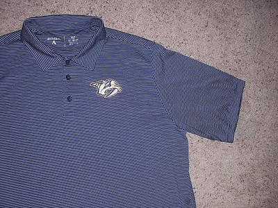 NASHVILLE PREDATORS Antigua blue stripe athletic short slv polo shirt XLT TALL