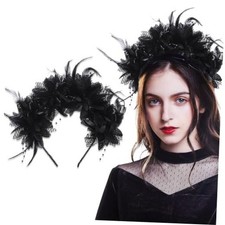Halloween Headband Flower Feather Lace Women Gothic Hair Large Black