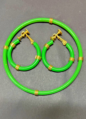 1970s signed Napier Green screw back earrings and bracelet. Don t get pinched.