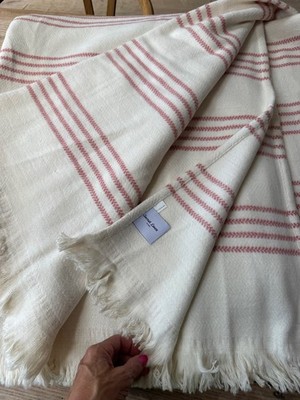 NEU! SECRET LINEN STORE Riesige Elfenbein Rosa Streifen Baumwollmischung Decke Überwurf L