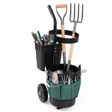 Image of Heavy Duty Rolling Garden Cart with Wheels and Round Bucket-Green