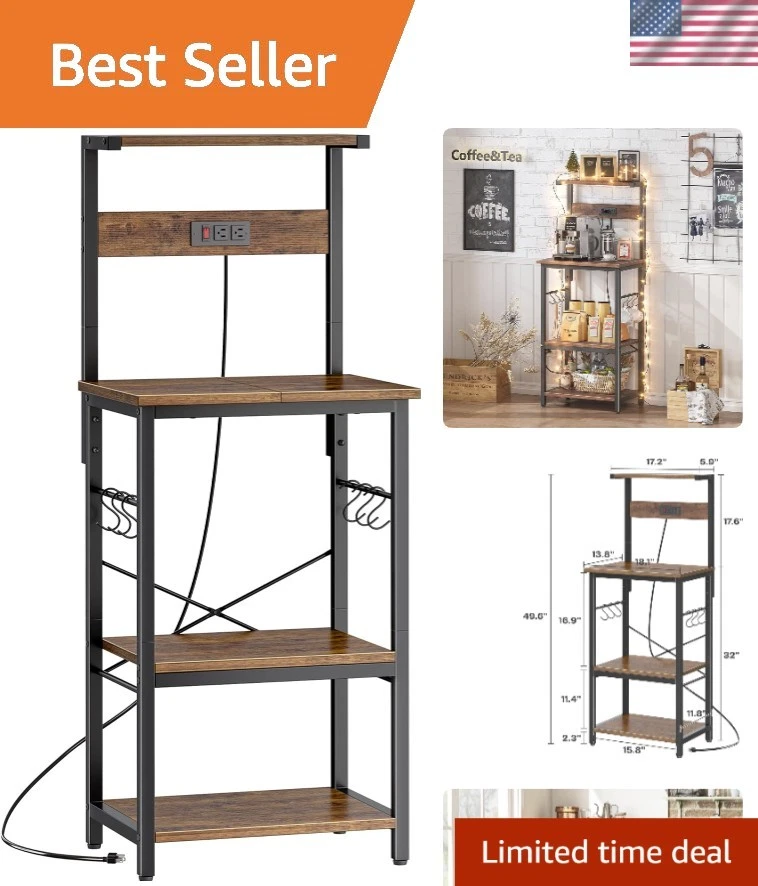 Multi-Functional Microwave Stand & Shelf Organizer - 4-Tier Rustic Brown Rack