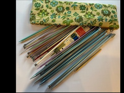 VTG Floral Case Knitting Crocheting 70s Mod Retro Floral FULL w/Needles