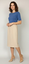 Gonna Da Tailleur Lunga Midi A Righe Beige KAROLINE Taglia XXL FR52 UK24 EU50