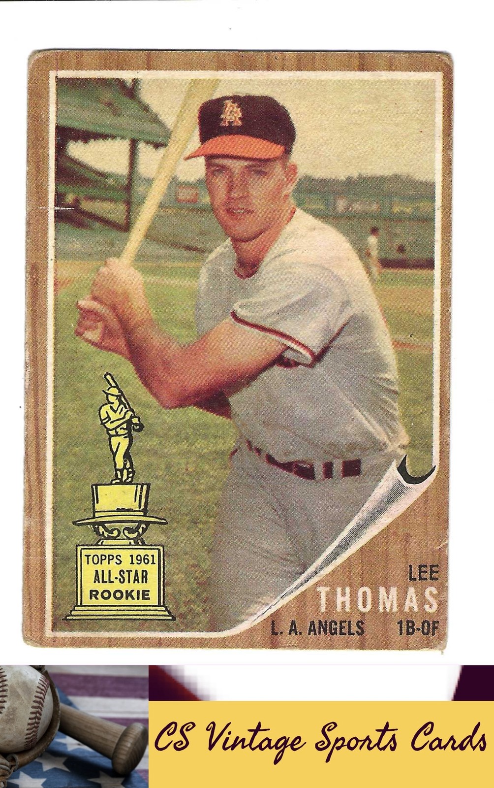 1962 Topps #154b Lee Thomas : Green Tint, Topps 1961 All-Star Rookie