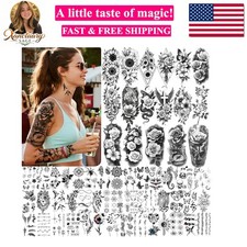Flower Temporary Tattoos for Women, 92 Sheets Large Realistic Sleeve Tattoos,...