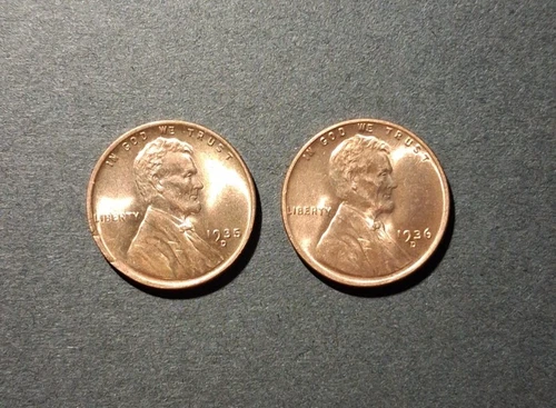 1935-D 1936-D- 1C RED Lincoln Cent WHEATS UNCIRCULATED#268
