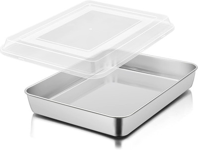 Kuchenform, Tief Backblech mit Deckel (23,8x18x5 cm) Edelstahl Rechteck Kuchenbl