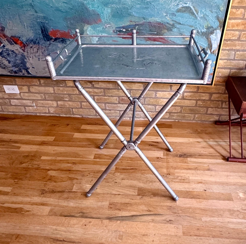 Everlast Art Deco Industrial Aluminum Bar Tray Serving Table Kensington Vtg Mcm - Image 4 of 4