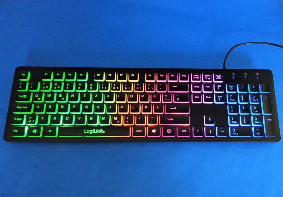 USB Tastatur beleuchtet Tasten LED Farben QWERTZ DEUTSCH für PC Computer Rechner - Bild 2 von 2