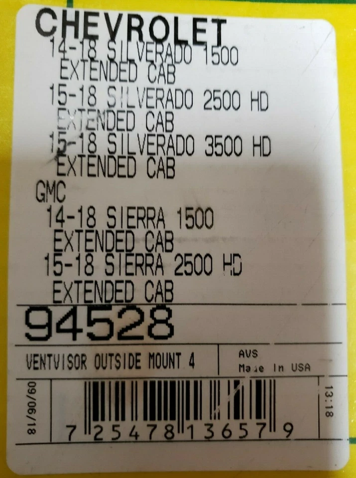 全新 AVS 雪佛兰 Silverado 1500 14-18 通风口外安装窗偏转器 4 件 — 第 3/4 张图片