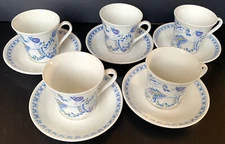 Set Of 5 Vintage Figgjo Flint Norway Turi-Design Lotte Tea Cups And Saucers