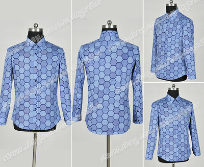 blue hexagon dress shirt White & Blue Hexagon Dress Shirt 3XL