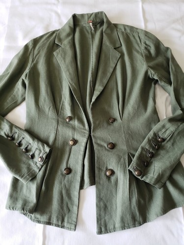 Free People Linen Blend Military Style Lightweight Green Blazer Jacket Size S - Picture 5 of 13