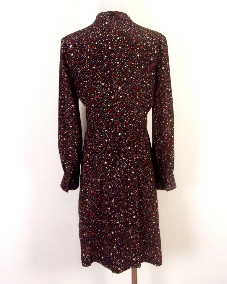 EUC Madewell recent Balsam Black Star Pattern Tie-Neck LS Dress Starry Night 4 - Image 4 of 4