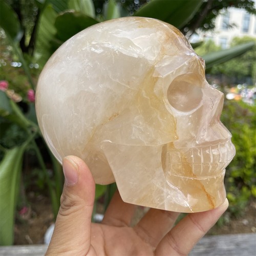 3,2 Pfund 4,5 Zoll natürlicher goldener Heiler Schädel Figur Dekor Kristall Quarz Reiki C1 - Bild 2 von 12