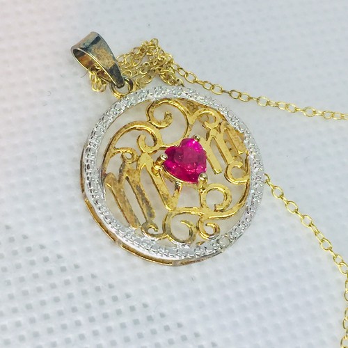 Mom .925 Gold Plated Birthstone Created Ruby Necklace - Picture 8 of 8
