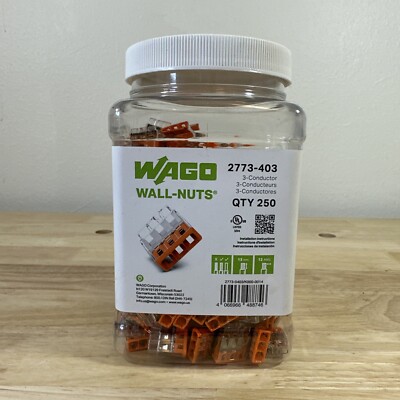WAGO PUSHWIRE WALL NUTS 2773-403 Connectors 3-Port Conductors Orange Cover 250