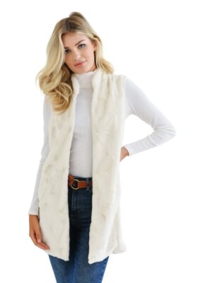 $179 Donna Salyer's Fabulous Furs Ivory Rex Rabbit Every Wear Vest XS NEW D437