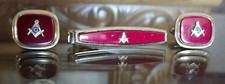 Vintage Speidel Masonic Red G Cufflinks & Tie Clip Set Freemason Made in the USA