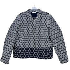 CHICOS Black White Lined Cotton Blend Jacket Magnetic Buttons Sz 2 Womens 12-14