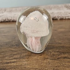 Vintage Hand Blown Glass White Jellyfish Paperweight 4" Glow In Dark Encased