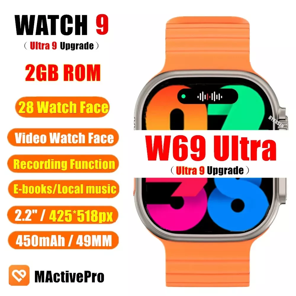 SMARTWATCH ULTRA 9 PRO (W69 ULTRA 49mm) COM JOGOS, GPS TRACK E