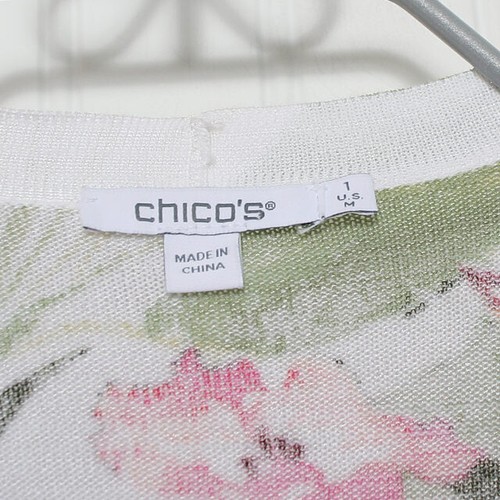 Chico's 1 Tropical Floral Open Front 3/4 Sleeve Cotton Blend Cardigan Sweater M - Picture 5 of 10