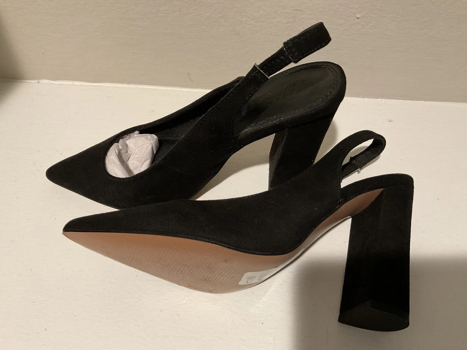 ASOS женщин США размер 8 заостренный носок замши высокий блок каблуки обуви черный лодыжки ремень - Изображение 3 из 3