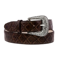 Western Cowboy Leather Belt Pirarucu Fish Print Brown Removable Buckle Cinto